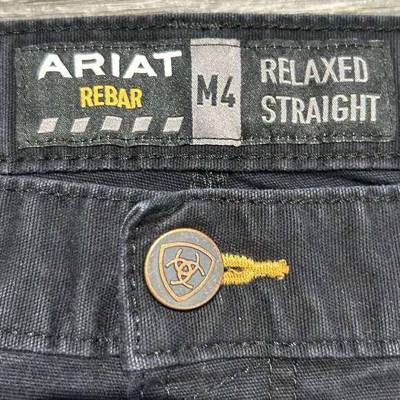 Ariat 46x32 Rebar M4 Pants DuraStretch Tough Double Front Straight Leg Black - Picture 5 of 14
